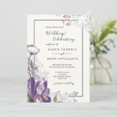 Donker Iris Bloemen Lente Ivoor Bruiloft Kaart (Staand voorkant)