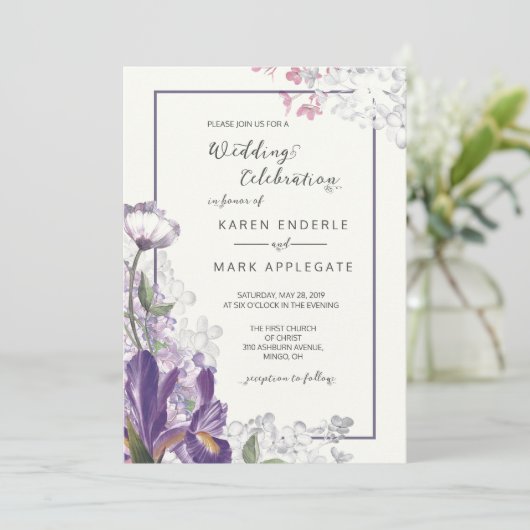 Donker Iris Bloemen Lente Ivoor Bruiloft Kaart (Staand voorkant)