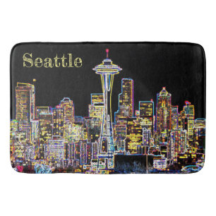 Donker is de nachtelijke Luminous Seattle Skyline Badmat