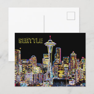 Donker is de nachtelijke Luminous Seattle Skyline Briefkaart