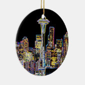 Donker is de nachtelijke Luminous Seattle Skyline Keramisch Ornament (Rechts)