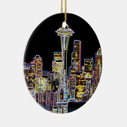 Donker is de nachtelijke Luminous Seattle Skyline Keramisch Ornament (Rechts)