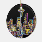Donker is de nachtelijke Luminous Seattle Skyline Keramisch Ornament (Links)