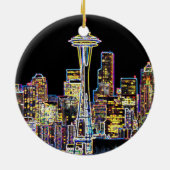 Donker is de nachtelijke Luminous Seattle Skyline Keramisch Ornament (Achterkant)
