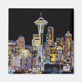 Donker is de nachtelijke Luminous Seattle Skyline Magneet