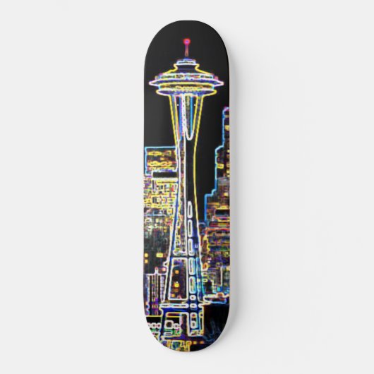 Donker is de nachtelijke Luminous Seattle Skyline Persoonlijk Skateboard (Voorkant)