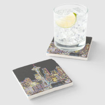 Donker is de nachtelijke Luminous Seattle Skyline