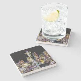 Donker is de nachtelijke Luminous Seattle Skyline Stenen Onderzetter