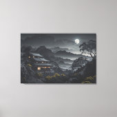 Donker Japans Nacht Landschap Moonlight Tempel Canvas Afdruk (Voorkant)