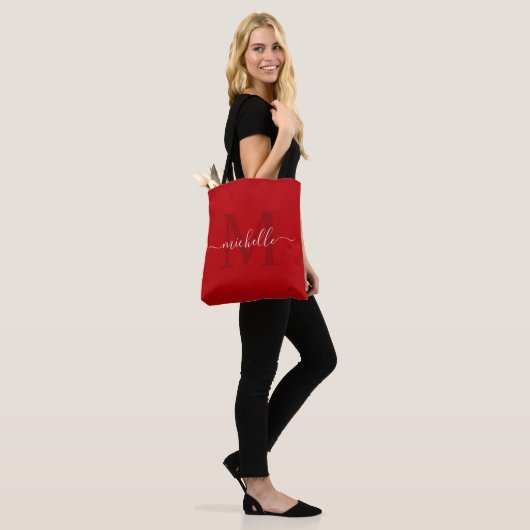  donker karmozijnrood tote bag (Op model)