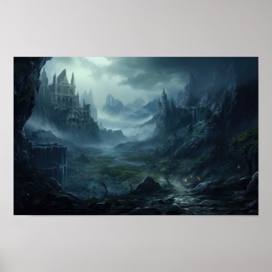 Donker Kasteellandschap - Fantasy Gotische Fort Wa Poster (Voorkant)