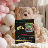 Donker kikkerachtig thema eerste verjaardagsfeestj kaart