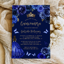 Donker Koningsblauwe Bloemige Princess Quinceañera