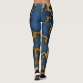 Donker Koninklijk Blauw en Goud Marmeren Textuur O Leggings (Achterkant)