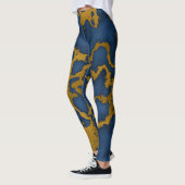 Donker Koninklijk Blauw en Goud Marmeren Textuur O Leggings (Links)
