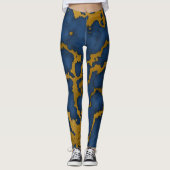 Donker Koninklijk Blauw en Goud Marmeren Textuur O Leggings (Voorkant)