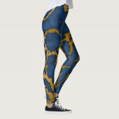 Donker Koninklijk Blauw en Goud Marmeren Textuur O Leggings (Rechts)
