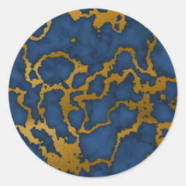 Donker Koninklijk Blauw en Goud Marmeren Textuur O Ronde Sticker