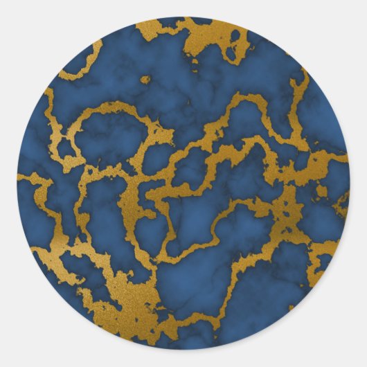 Donker Koninklijk Blauw en Goud Marmeren Textuur O Ronde Sticker (Voorkant)