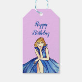 Donker koninklijkblauwe cocktailjurk mode-illustra cadeaulabel (Voorkant)