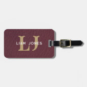 Donker Lederen Initialen Monogrammed Modern  Bagagelabel (Voorkant horizontaal)