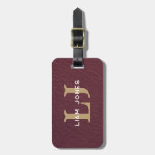 Donker Lederen Initialen Monogrammed Modern  Bagagelabel (Voorkant verticaal)