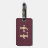 Donker Lederen Initialen Monogrammed Modern  Bagagelabel (Achterkant verticaal)