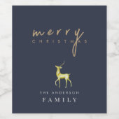 Donker leisteen blauw minimalistisch rendier Kerst Wijn Etiket (Enkel label)