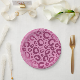 Donker & Licht Roze Glam Luipaardprint Feest Papieren Bordje