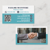 Donker & Lichtblauw Professionele Pictogrammen QR  Visitekaartje (Voorkant / Achterkant)