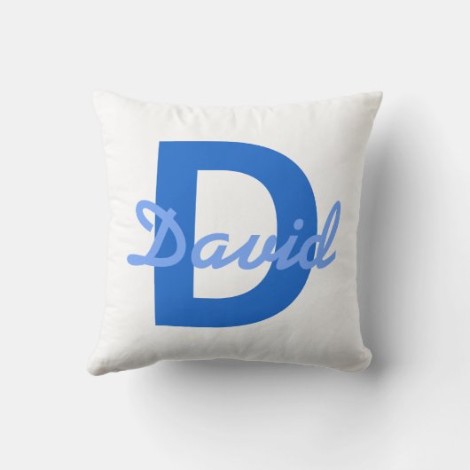 Donker & Lichtblauw Wit Bewerkbare Naam Monogram Kussen (Achterkant)