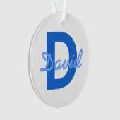 Donker & Lichtblauw Wit Bewerkbare Naam Monogram Ornament (voorkant)