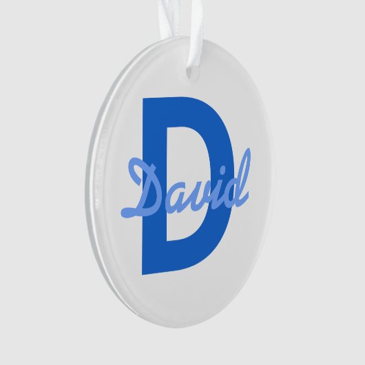 Donker & Lichtblauw Wit Bewerkbare Naam Monogram Ornament (voorkant)