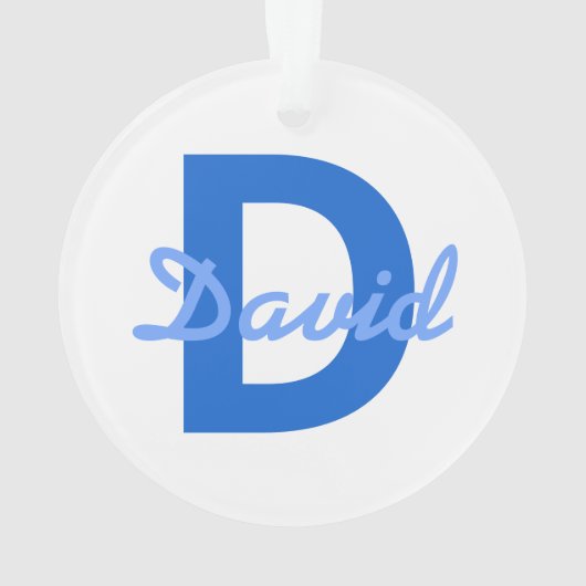 Donker & Lichtblauw Wit Bewerkbare Naam Monogram Ornament (achterkant)