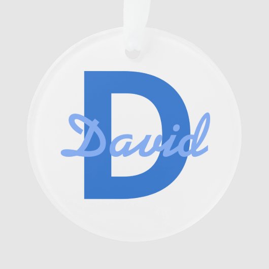 Donker & Lichtblauw Wit Bewerkbare Naam Monogram Ornament (voorkant)