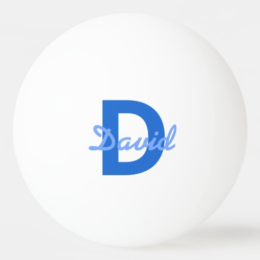 Donker & Lichtblauw Wit Bewerkbare Naam Monogram Pingpongbal (Voorkant)