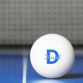 Donker & Lichtblauw Wit Bewerkbare Naam Monogram Pingpongbal (Net)