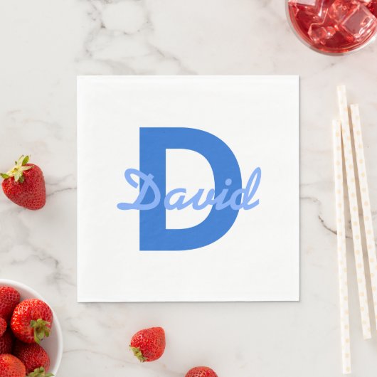 Donker & Lichtblauw Wit Bewerkbare Naam Monogram Servet (Insitu)