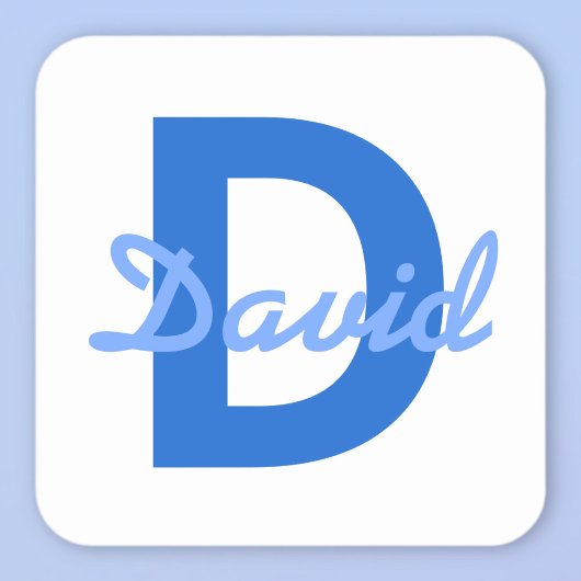 Donker & Lichtblauw Wit Bewerkbare Naam Monogram Vierkante Sticker