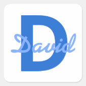 Donker & Lichtblauw Wit Bewerkbare Naam Monogram Vierkante Sticker (Voorkant)