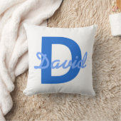 Donker & Lichtblauw Witte Bewerkbare Naam Monogram Kussen (Deken)