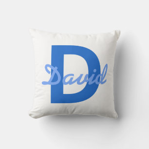 Donker & Lichtblauw Witte Bewerkbare Naam Monogram Kussen