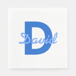 Donker & Lichtblauw Witte Bewerkbare Naam Monogram Servet