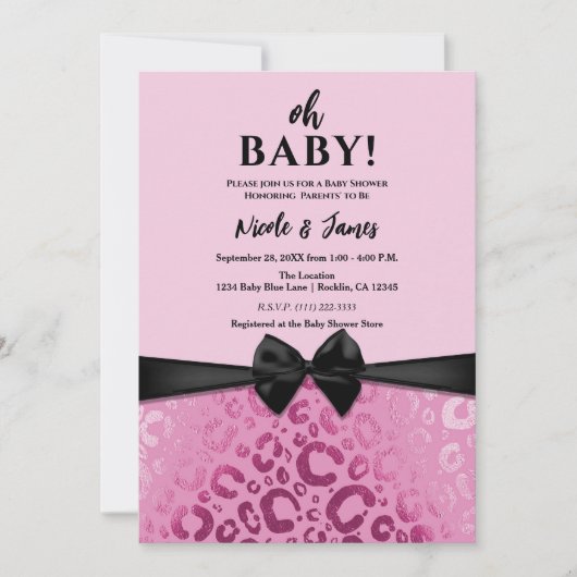 Donker & Lichtroze Glam Leopard Print Baby shower Kaart (Voorkant)