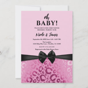 Donker & Lichtroze Glam Leopard Print Baby shower Kaart