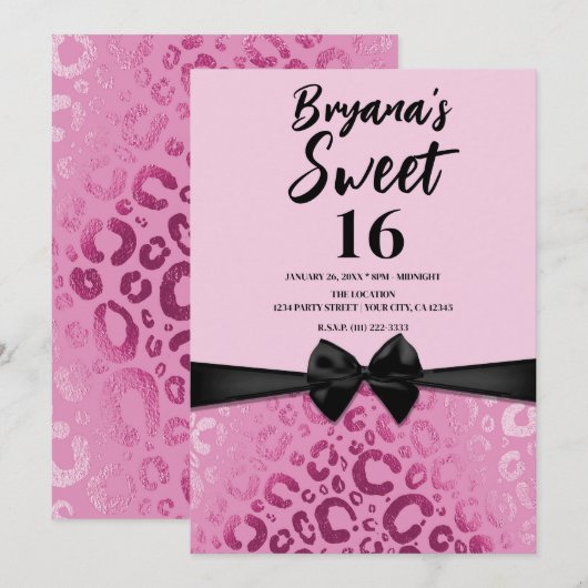 Donker & Lichtroze Glam Luipaard Print Sweet 16 Kaart (Voorkant / Achterkant)