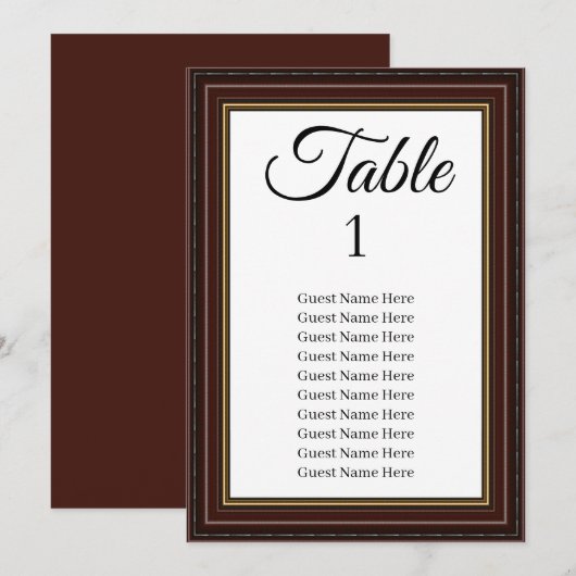 Donker Lijst Bruiloft Zitkaart Kaart (Voorkant / Achterkant)