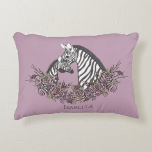 Donker lila mama en baby zebra handgetekend accent kussen