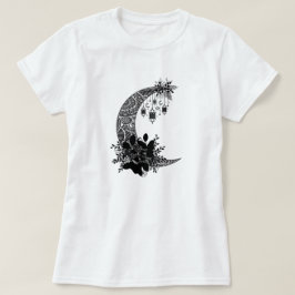 Donker Maan Star Zwart Bloem Retro Magic T-shirt