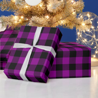 Donker Magenta en Zwarte Buffalo Check Cadeaupapier